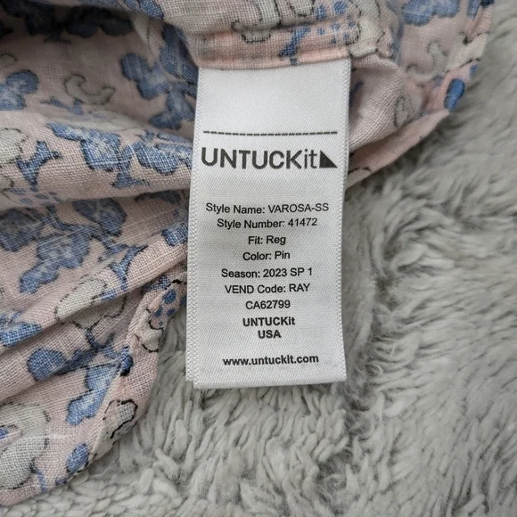 Untuckit Shirt Men's M Pink Blue Floral Linen Paisley Varosa Short Sleeve Button - Picture 6 of 7
